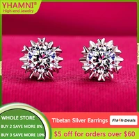 luxury solitaire 2 0ct simulated diamond stud earring real tibetan silver engagement wedding ear jewelry accessories for women