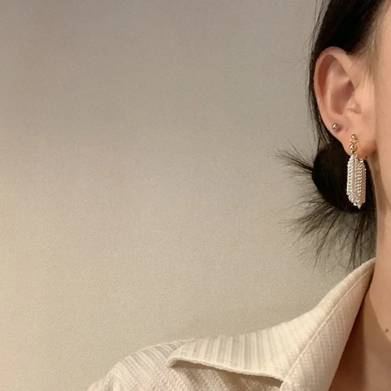 YOUNGX 2023 Light Luxury Fall Chain Tassel Earrings Vintage Niche Design Shiny Metal Earring For Women Jewelry Party Gift