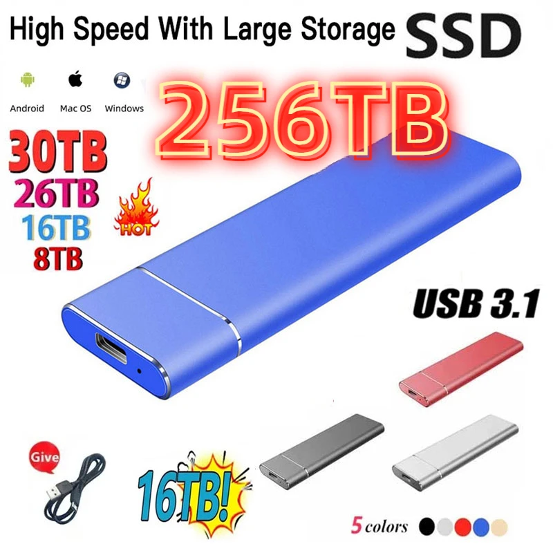 

High-Speed 2TB 8TB 16TB SSD Portable External Solid State Hard Drive 64tb USB3.1 Interface Mobile Hard disk For Laptop Mac ps5