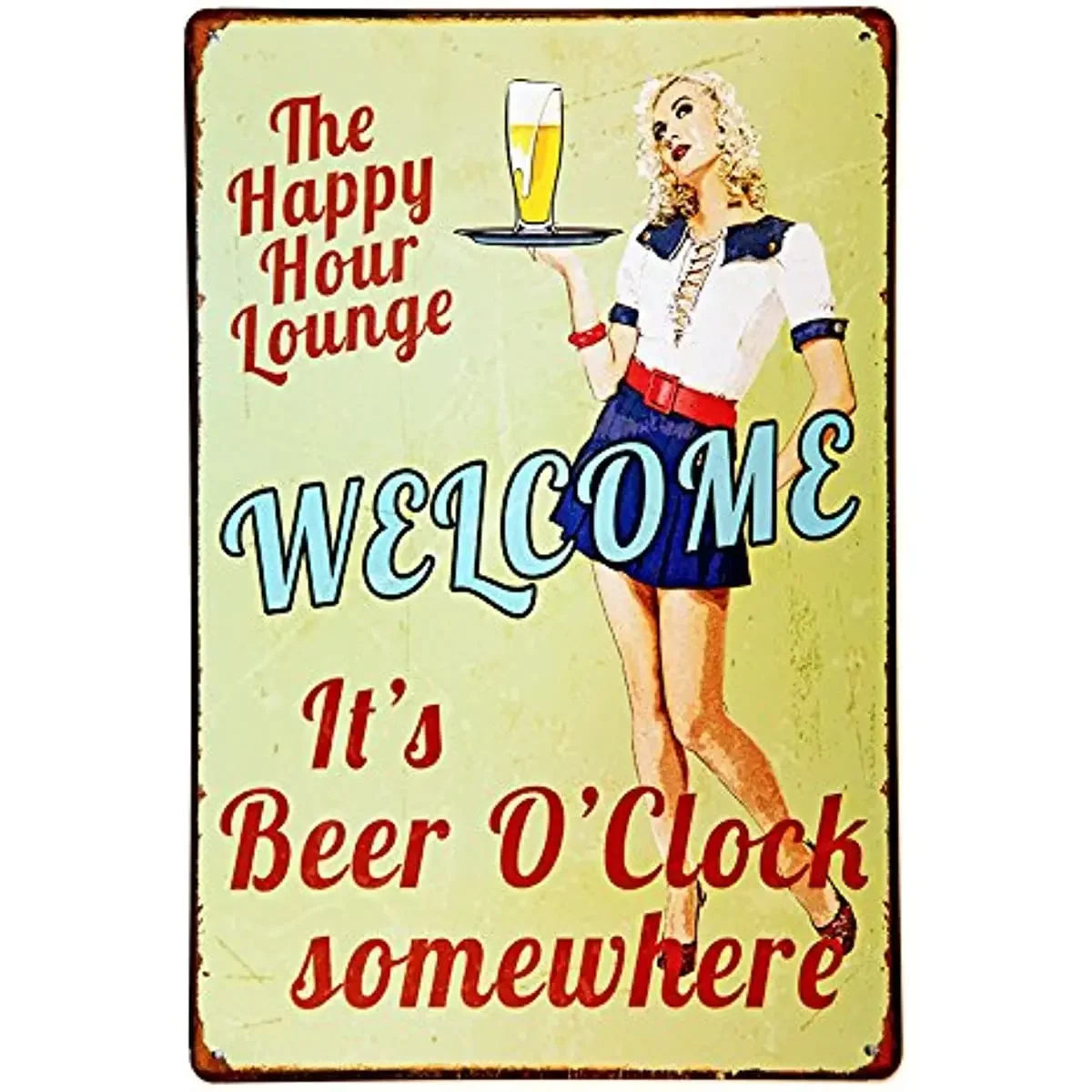 

New Deco Happy Hour, Metal Rustic Vintage Tin Sign Wall Decor Art