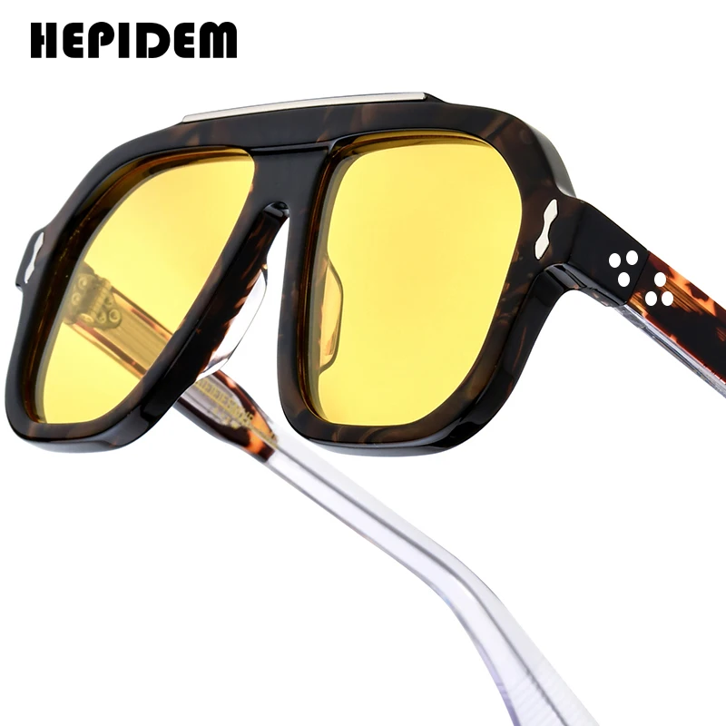 Фото HEPIDEM ацетатные поляризационные солнцезащитные очки мужские японские брендовые дизайнерские очки ручной работы оверсайз толстые квадратные солнцезащитные очки большого размера женские gm OC №1
