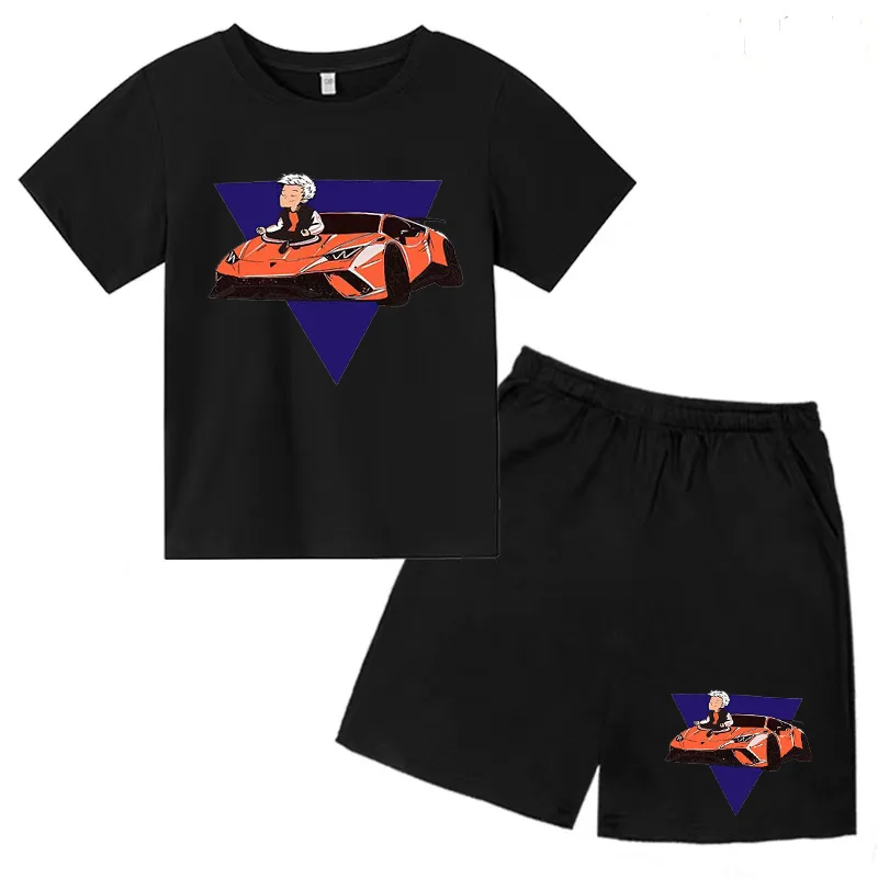Children's Set Merchandise A4 Lamba Car Cartoon Charming Funny Boy Girl Baby 3-14 Years Old T-shirt Shorts Summer Casual Top Set