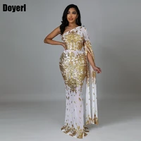 sparkly sequin evening sexy dresses women long sleeve one shoulder sheer mesh maxi bodycon dress wedding night club party dress
