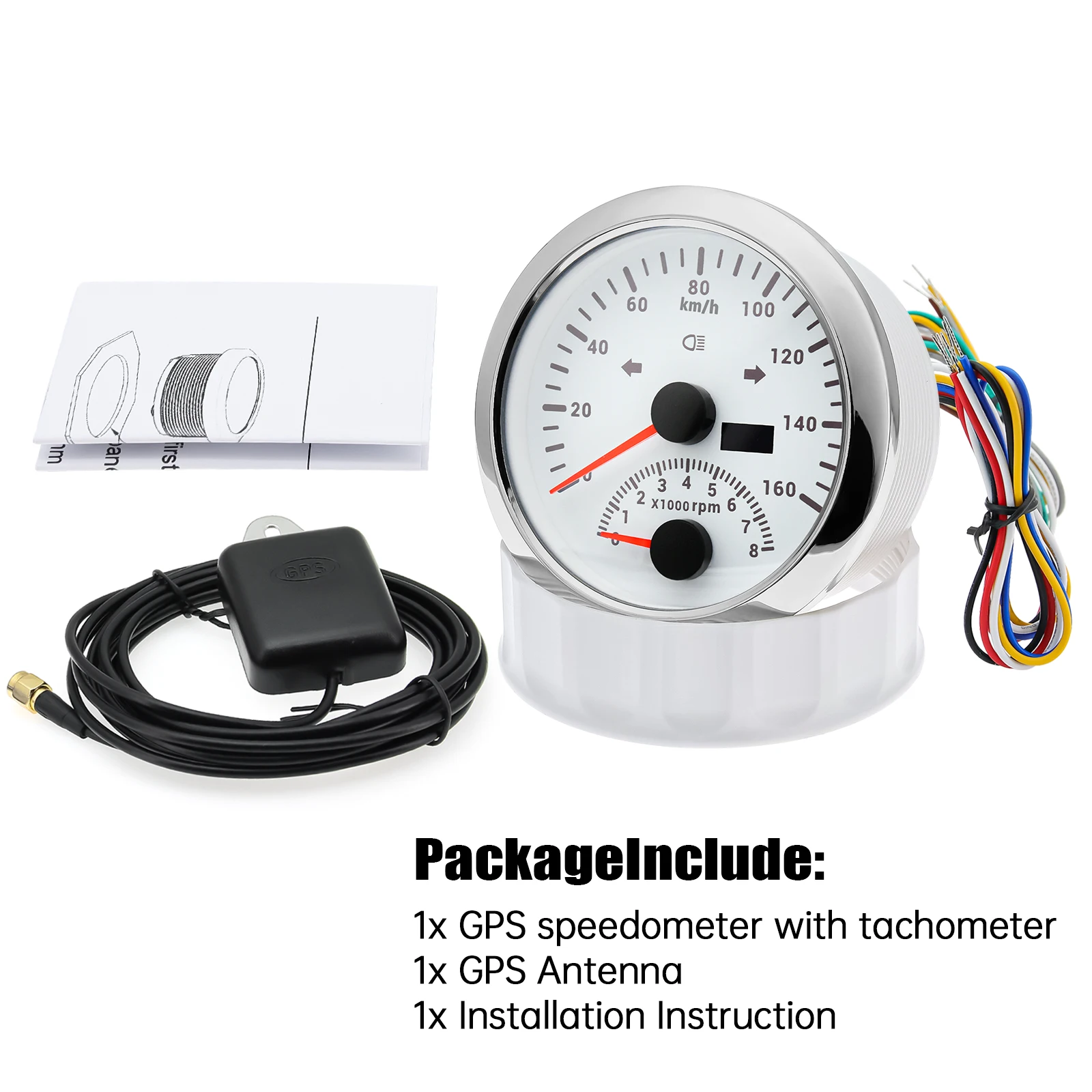 

125 км/ч 120 км/ч 200 км/ч GPS спидометр 85 мм одометр с GPS-антенной измеритель скорости мотоцикла с тахометром 0-8000 об/мин