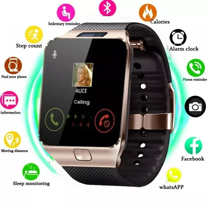 Relojes inteligentes deportivos con Bluetooth, reloj de pulsera electrónico Digital con cámara, compatible con tarjeta SIM, Whatsapp, pulsera de Fitness