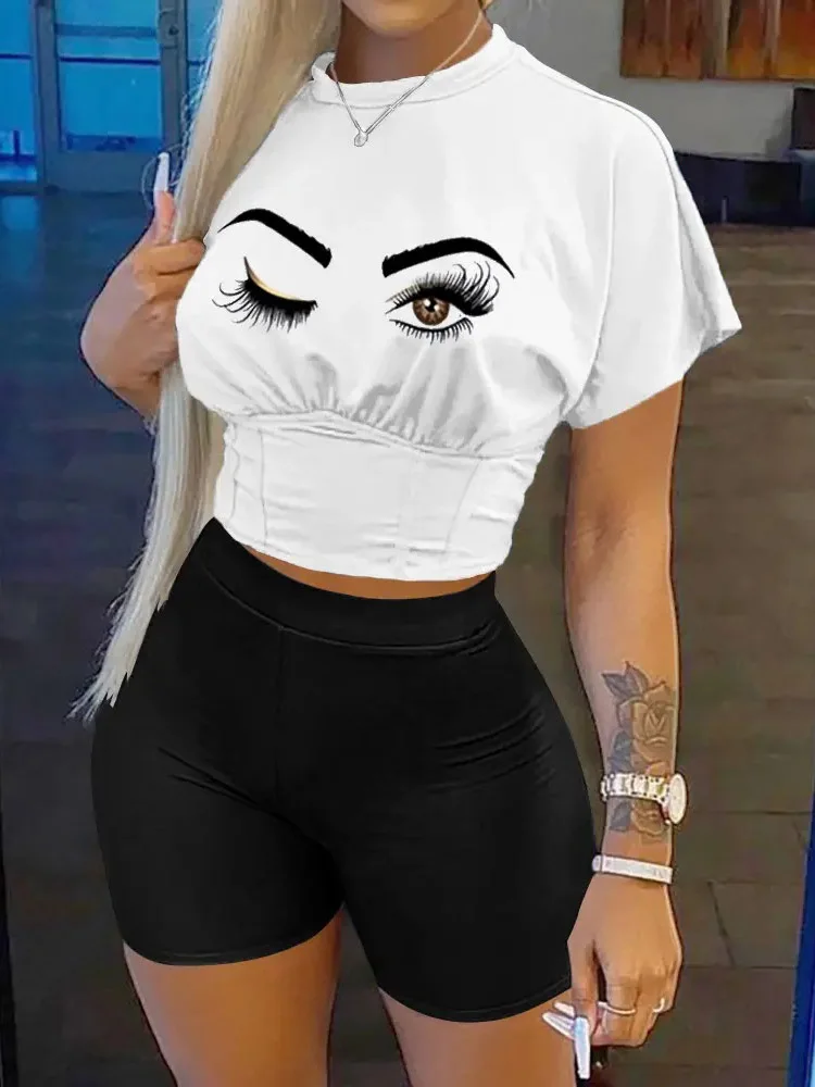 Женский Повседневный костюм из двух предметов облегающие шорты с круглым