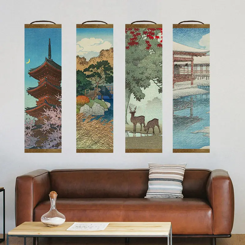 Холст в японском стиле с чернильным пейзажем декоративные настенные постеры для