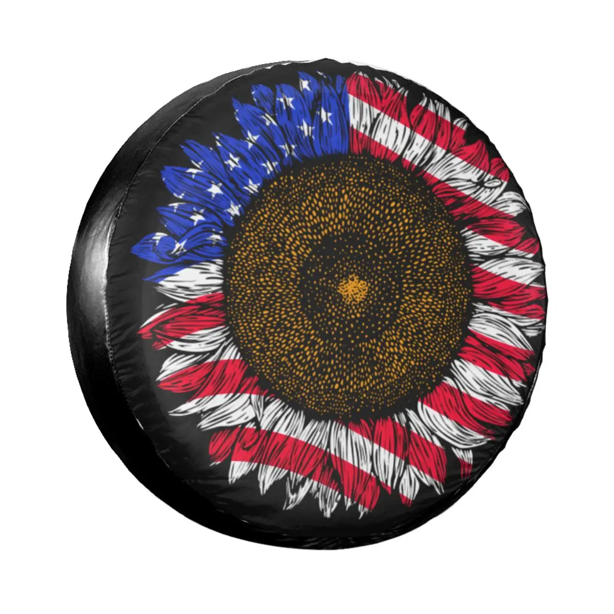 

American Flag Sunflower Spare Tire Cover Case for Jeep Patriotic Vintage Flower Car Wheel Protectors Accessories 14" 15" 16" 17"
