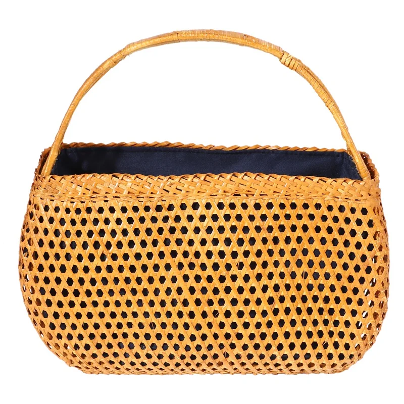 

Women Bamboo Bags Bohemian Female Summer Beach Handbag Lady Vintage Rattan Knitted Bag Hollow Handmade Woven Basket Tote