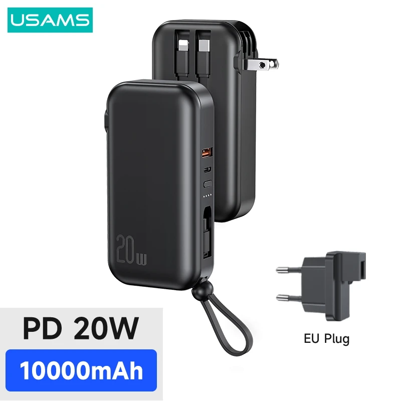 

USAMS 3 в 1 портативное зарядное устройство 20 Вт PD QC 10000 мАч настенное зарядное устройство Внешняя батарея с кабелем США ЕС Вилки для iPhone Huawei Xiaomi ...