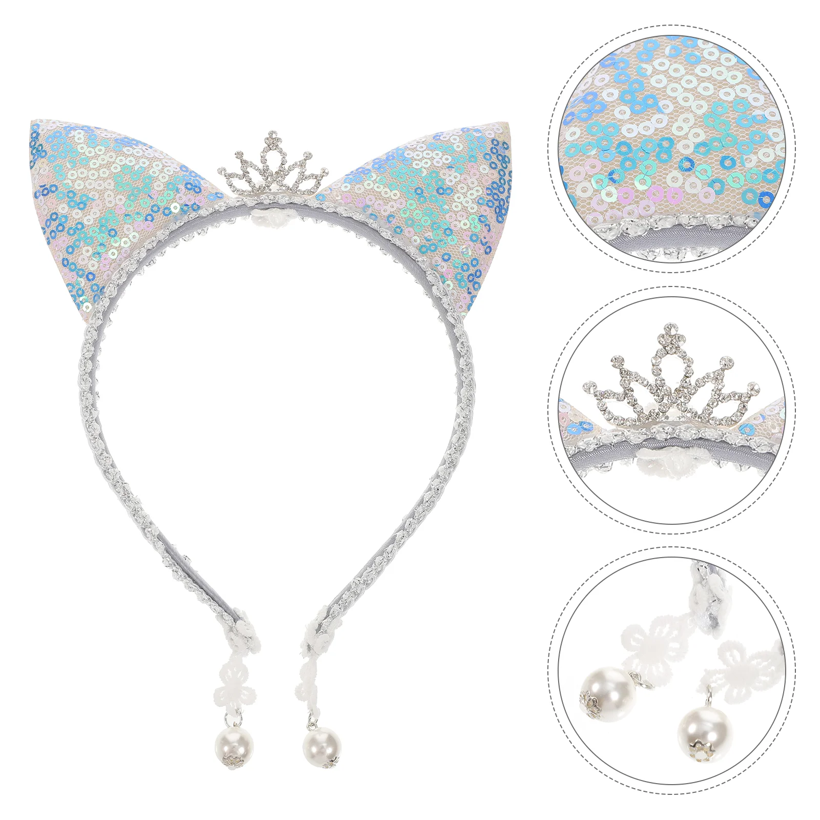 

Cat Ear Sequin Crown Party Headdress Girl Car Accessories Lovely Headband Kids Headwear Pendant Ears Hairband Costume Ornament