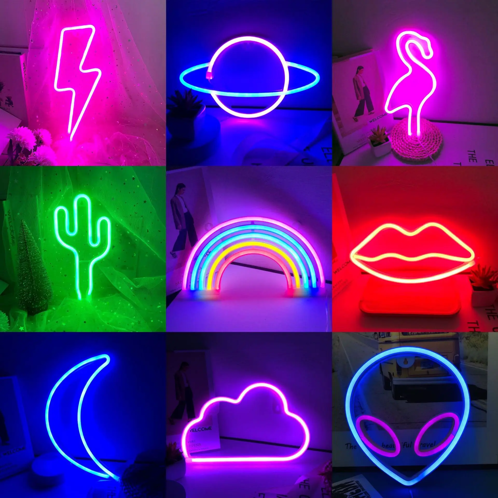 

Ins popular Led neon lights Lightning Planet Cloud Moon Lip Rainbow shape