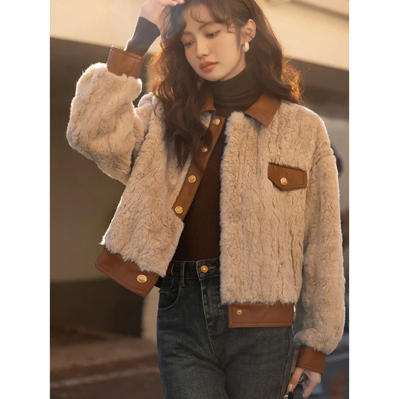 Lamb Jacket fur coat women's Autumn winter coat women new woman imitation patchwork short thickened outside take female fashion