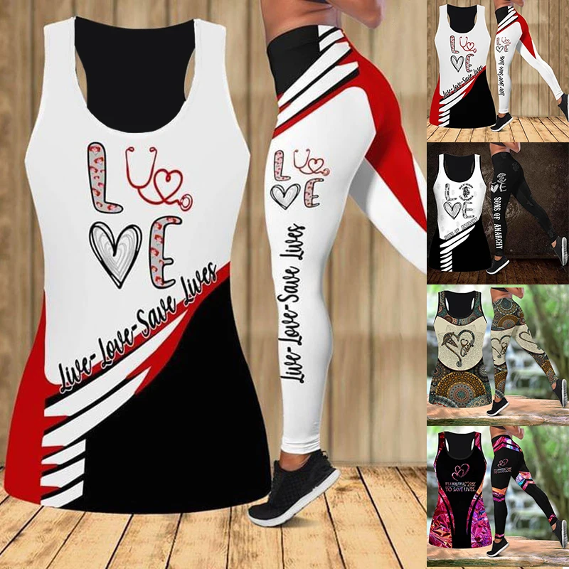 

Beautiful Nurse 3D Print Combo Tank Legging Summer Casual Yoga Pants Fitness Girls Cute Trousers Sport Leggings Suit XS-8XL