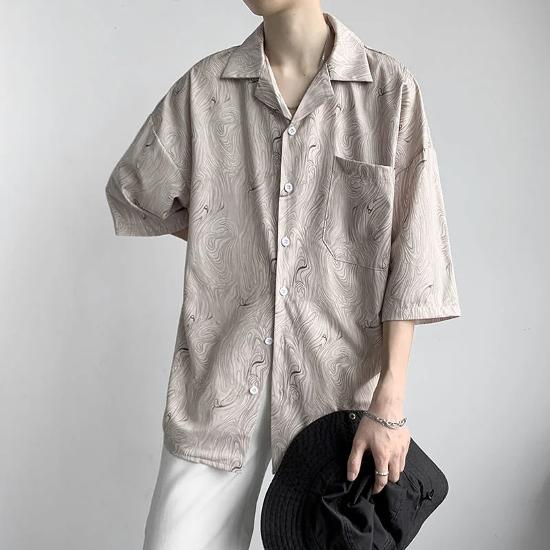 Summer Short Sleeve Shirts Men Fashion Society Mens Dress Shirts Korean Loose Pocket Print Shirts Mens Hawaiian Shirts M-2XL
