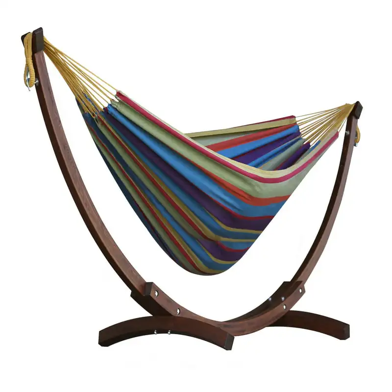 

Cotton Hammock with Solid Pine Arc Stand - Blue 102" L x 47" W