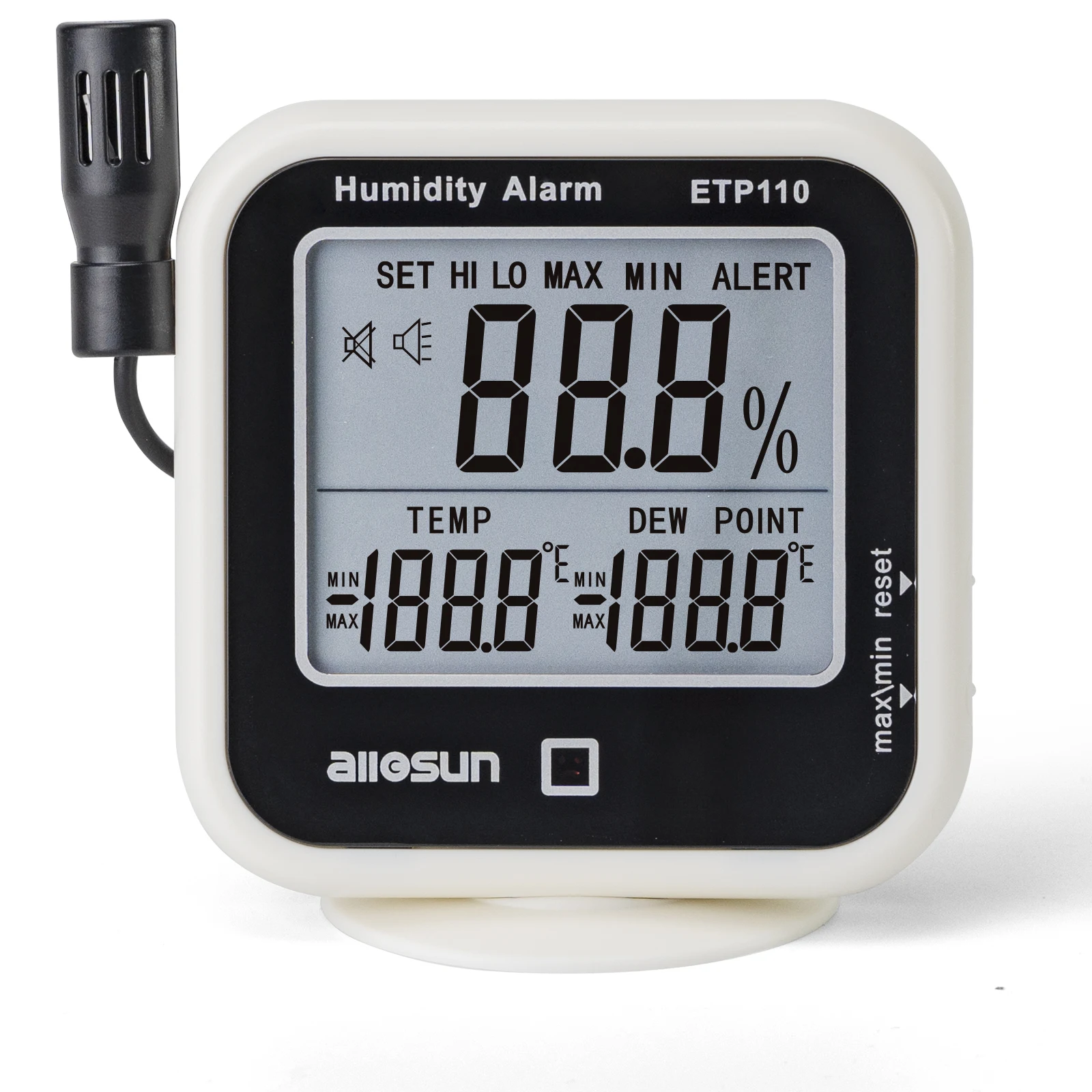 Фото Цифровой Термогигрометр all-sun ETP110, измеритель точки росы с функцией оповещения о влажности, высокоточный термометр №2