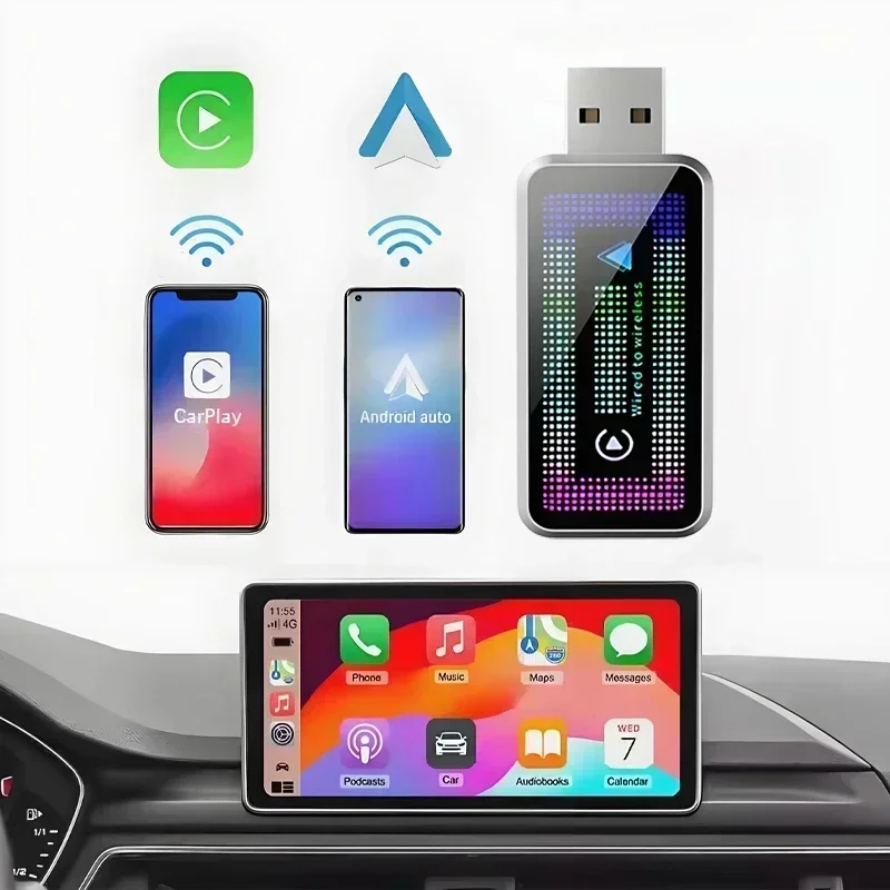 2025 модный 2 в 1 двойной интерфейс беспроводной CarPlay/Android автоматический адаптер Smart