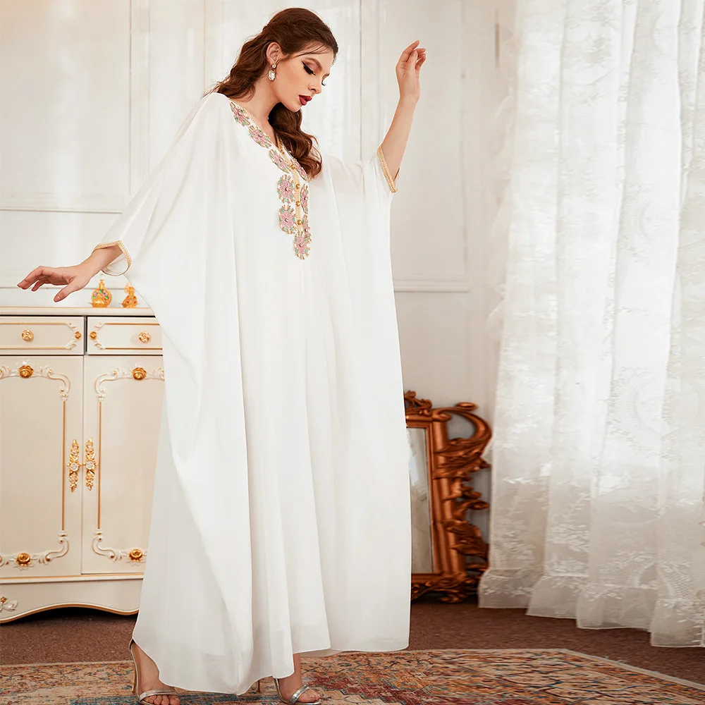 White Satin Abaya Dubai Turkey Muslim Dress Islam 2022 Abayas for Women Caftan Marocain De Soiree Kaftan Robe Musulmane Djellaba