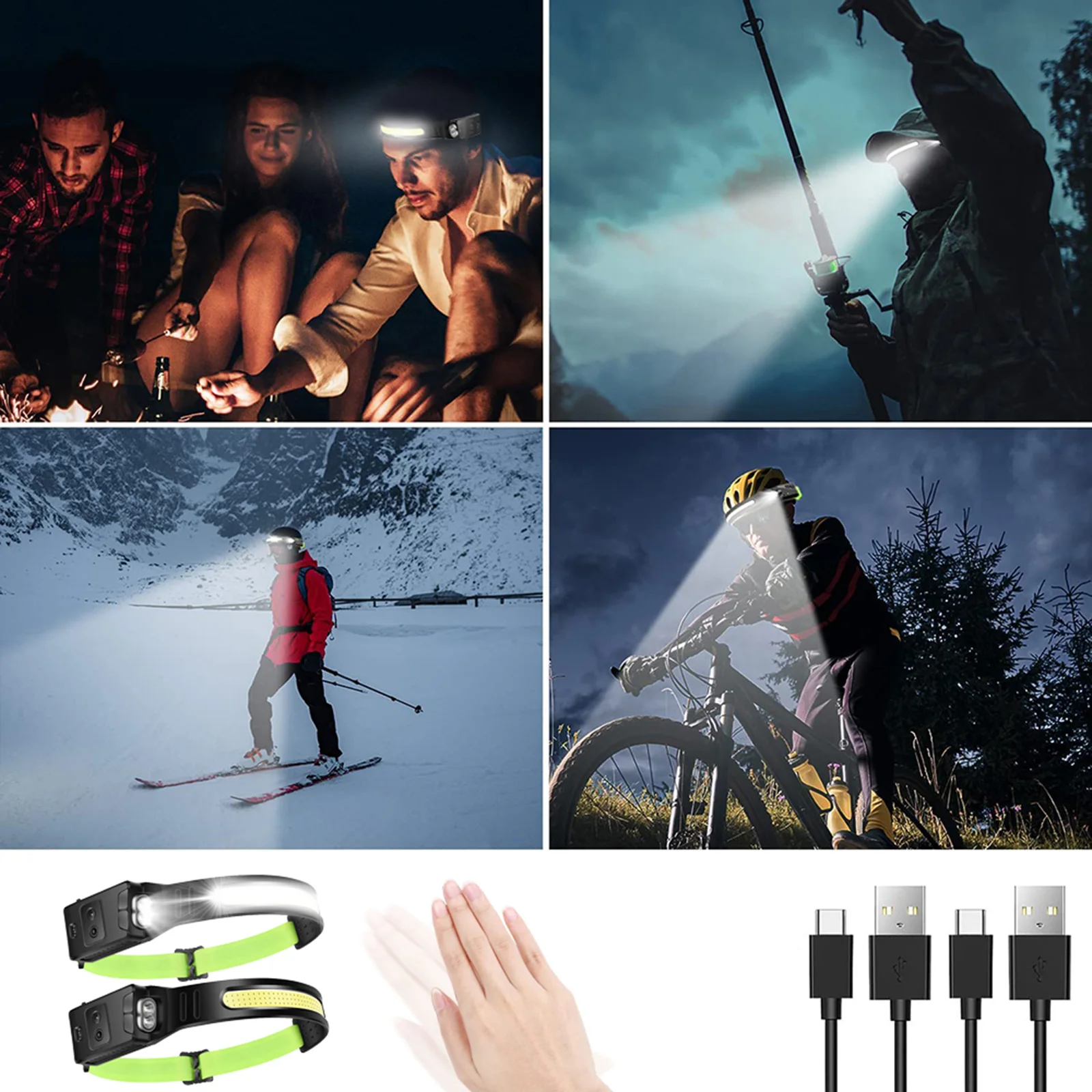 1-10PCS COB Headlamp LED Flashlgith USB Rechargeable Head Torch 6 Lighting Modes Light Work For Camping Lanterna |
