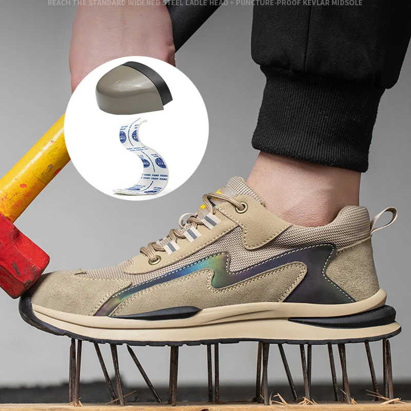 Мужские спортивные защитные кроссовки дышащая мягкая обувь со стальными