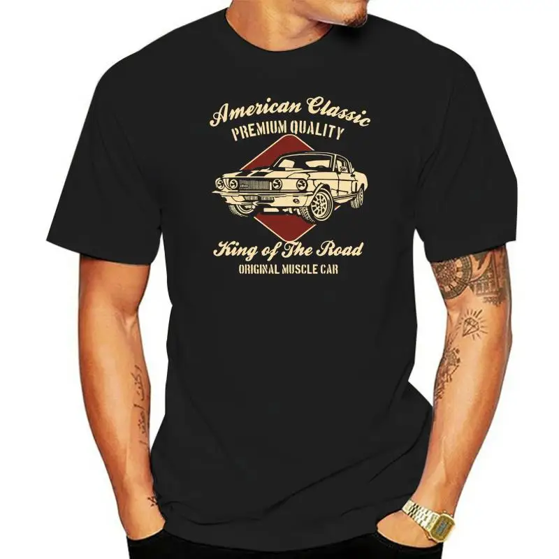 Muscle Car Mustang American Classic Road T-Shirt New Tops 2022 Print Letters Men 100% Cotton Shirts T