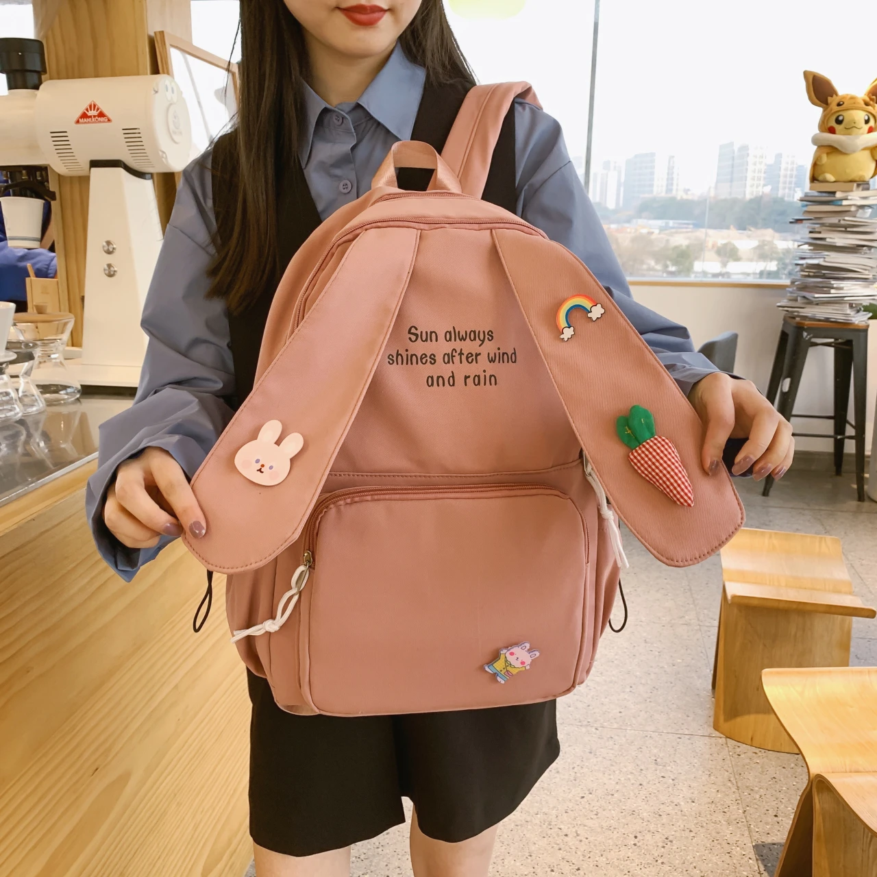 Женские рюкзаки с заячьими ушками, большой школьный рюкзак для школьников среднего возраста, школьный рюкзак в Корейском стиле для девочек-...