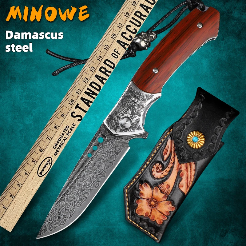 

Pocket Damascus Steel Blade Outdoor Camping Hunting Survival Folding Knife Hiking Mountaineering Fishing Knife Everyday EDC Tool