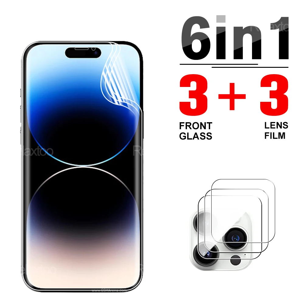 

Гидравлическая пленка 6 в 1 для iPhone 14 Pro, 14plus, 1, 4, пленка для объектива камеры и передняя пленка для телефона, мягкая защитная пленка для диспле...