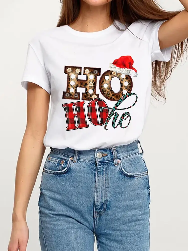 

Happy Holiday Clothes Merry Christmas Women Clothing Tee Top Letter Sweet Trend Graphic T-shirt Fashion Basic Print T Shirt