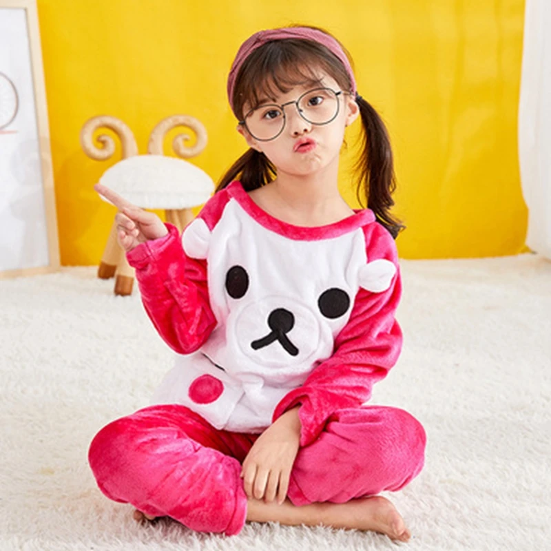 

2022 Winter Children Fleece Pajamas Warm Flannel Sleepwear Girls Loungewear Coral Fleece Kids Pijamas Homewear Winter Pyjama Set