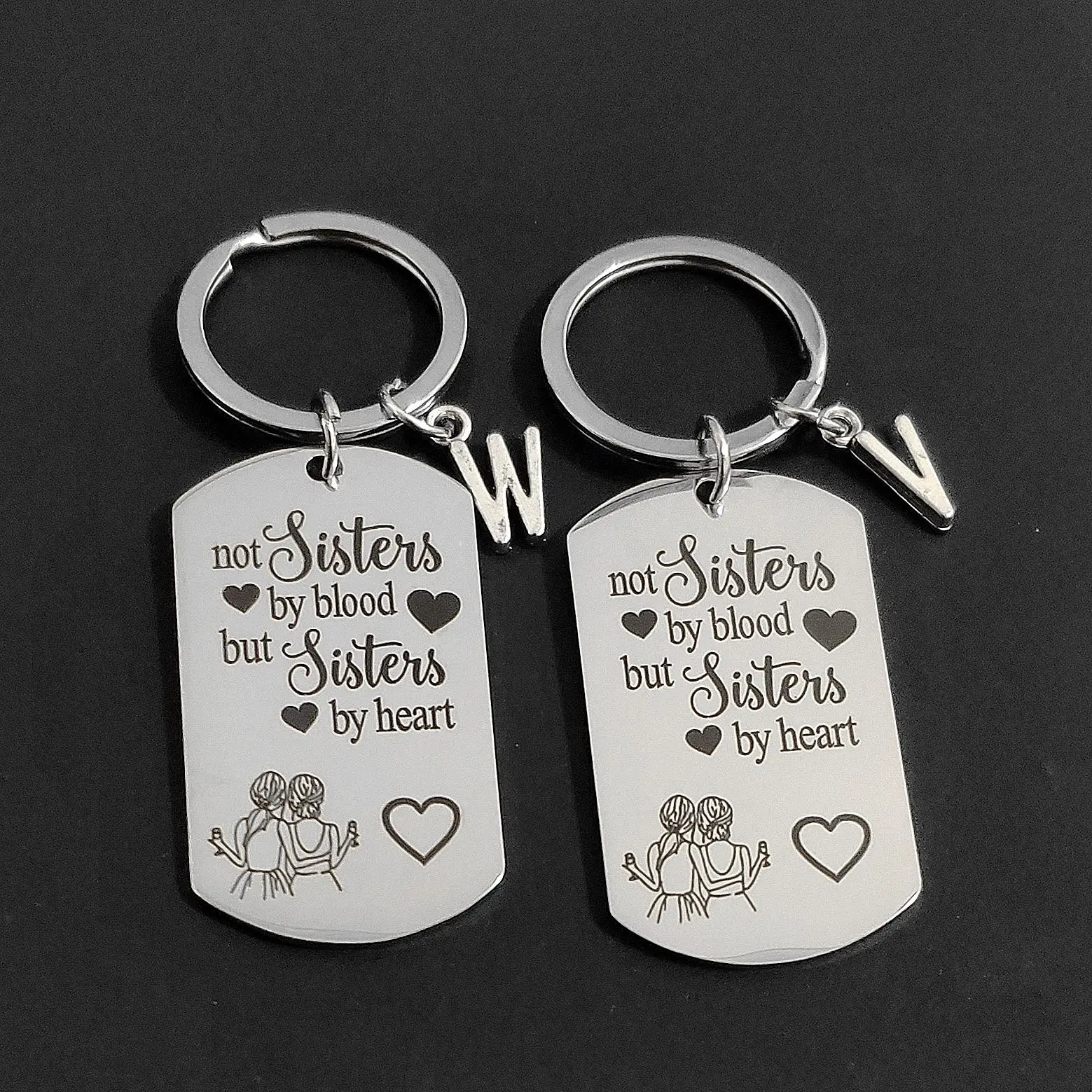 

The Best Friend Keychain Not Sisters By Blood But Sisters By Heart Keychain for Sisters Best Friend Gifts 26 Letters Optional