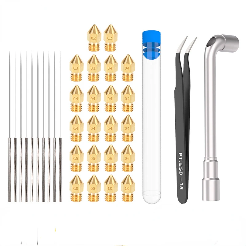 

3D Printer Accessories Mk8 Brass Tip Nozzle 34 Piece Set