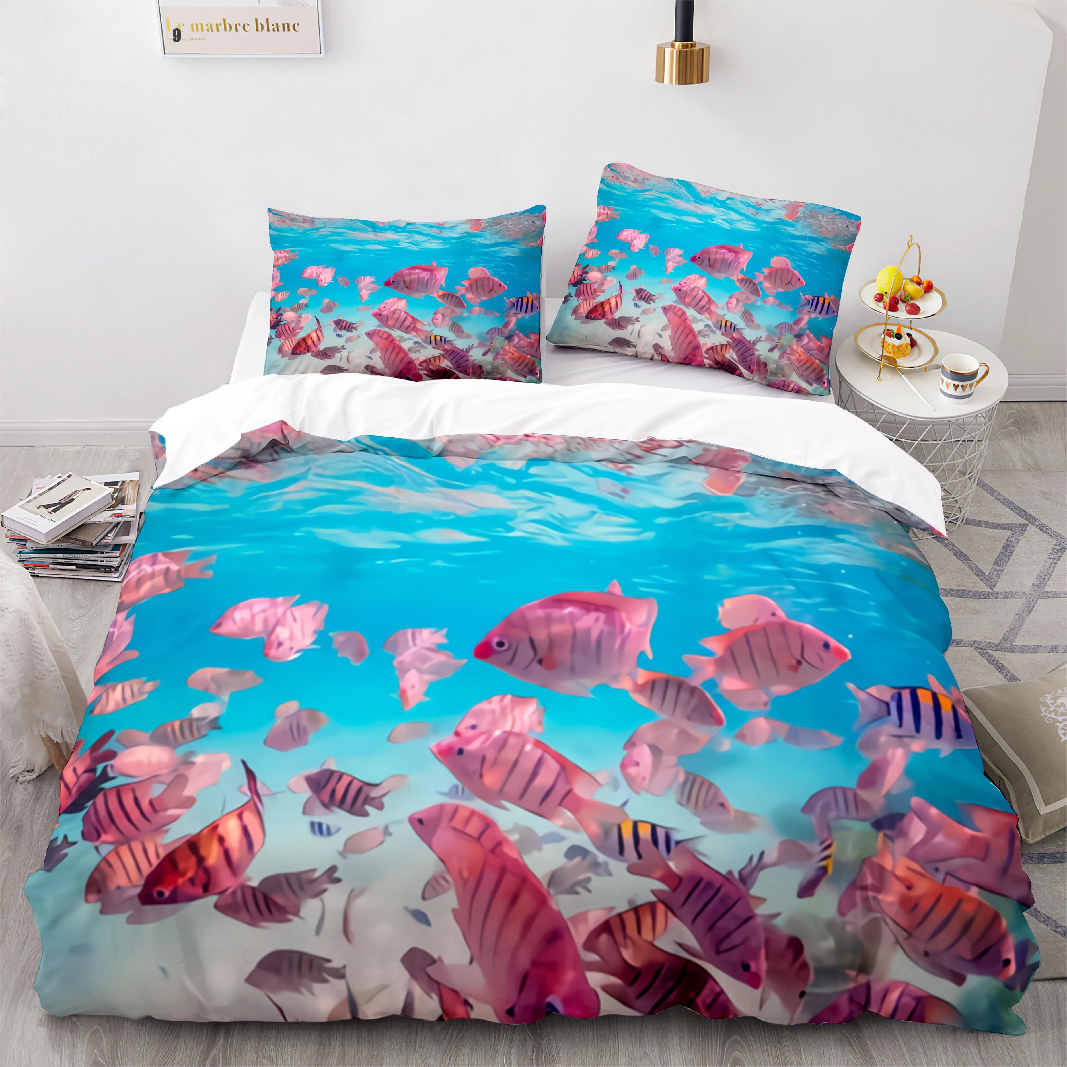 

Twin Full Queen King Size Marine life Bed Set Aldult Kid Bedroom Duvetcover Sets 3D Print Kawaii 015 Fish Bedding Set Single