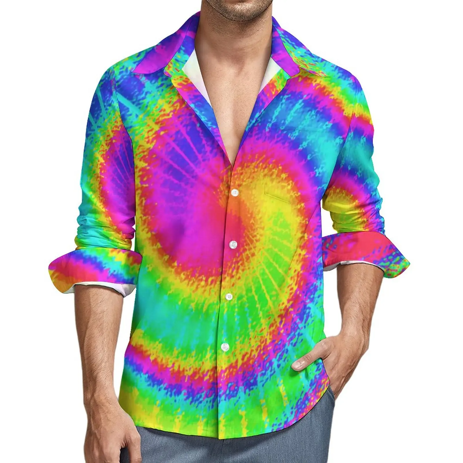 

Красочные женские Ретро 80s хиппи богемные повседневные рубашки с длинным рукавом забавные блузки свободного покроя одежда оверсайз