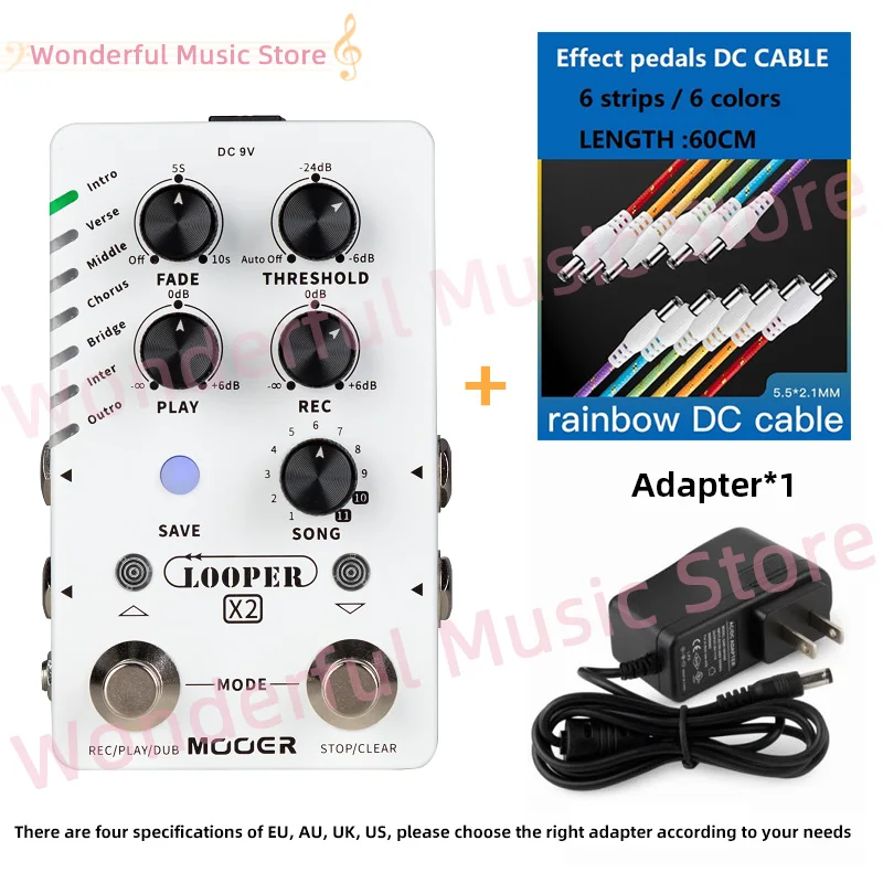 

MOOER Looper X2 DC Line Stereo Phrase Looping Supports AUTO REC Auto Detect Recording Function and FADE OUT Fade Out Stop