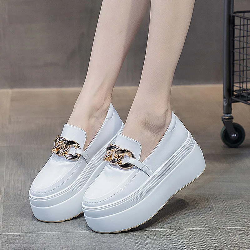 

Туфли-Лоферы женские из натуральной кожи, на платформе и каблуке