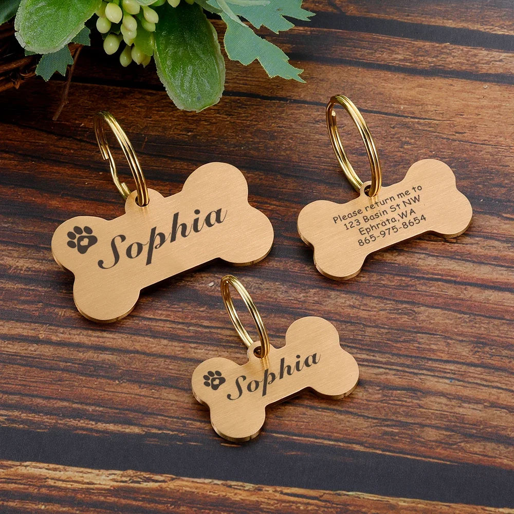 

Anti-lost Pet Dog ID Tags Personalized Brass Bone Tags Engraving Name Kitten Puppy Collar Tag for Dog Cat Nameplate Pets
