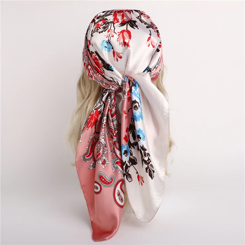 

Fashion Paisley Print Hijab Scarf for Women Luxury 90cm Satin Silk Square Scarves Headband Lady Neckerchief Summner Shawl Wraps