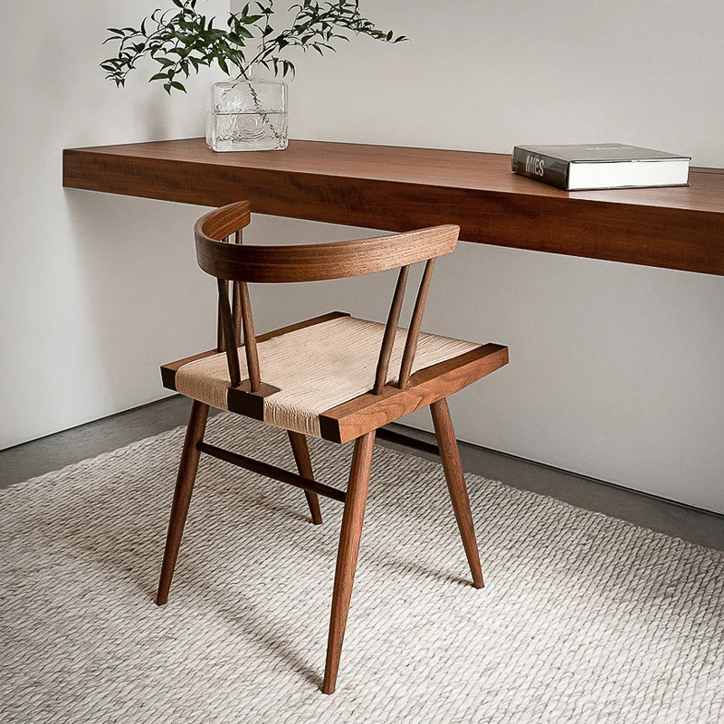 

Solid wood island George grass chair leisure hand-woven hemp rope B&B dining chair Medieval coffee shop chair