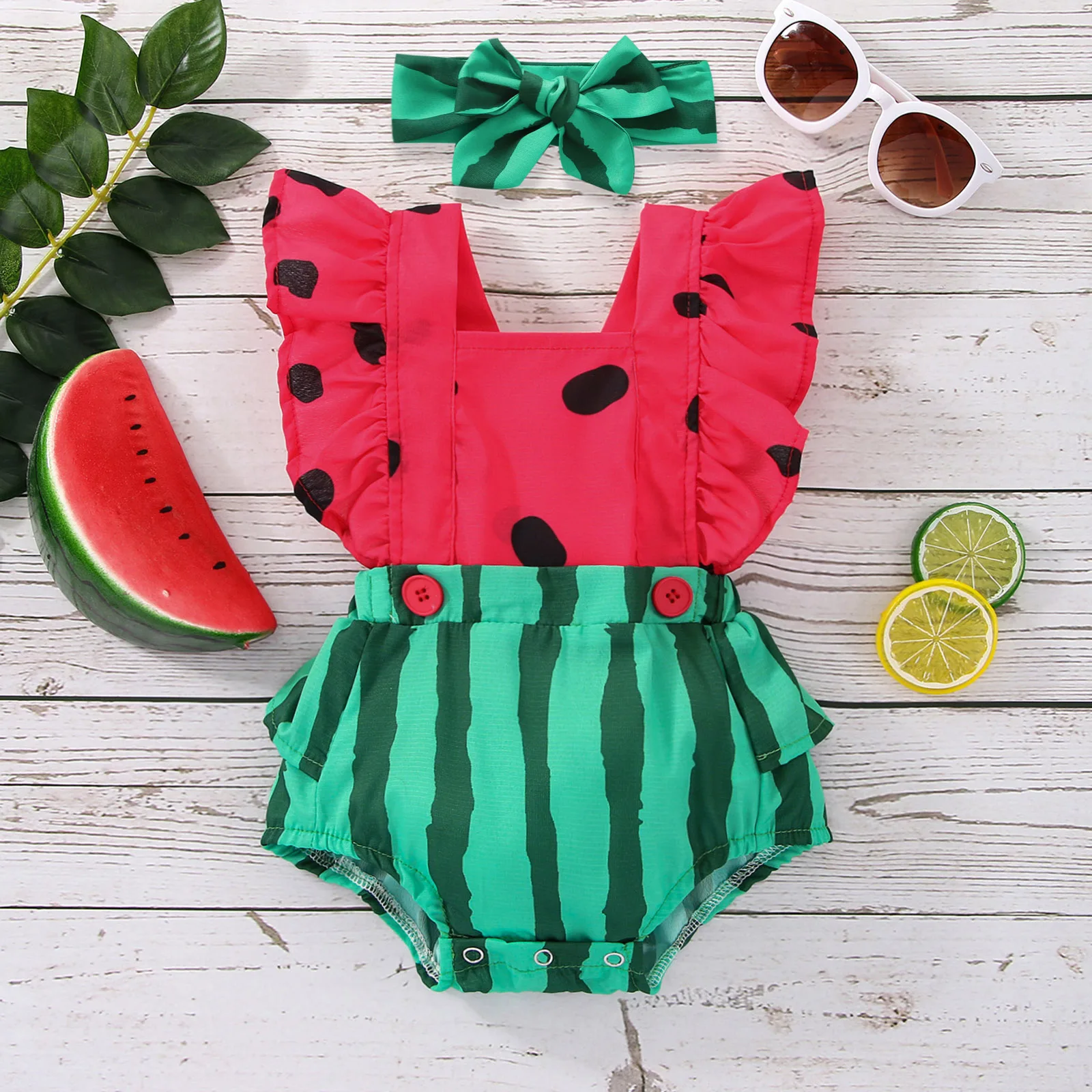 

baby 0-24M Newborn Infant Baby Girls Romper Cute Watermelon Jumpsuit Playsuit Sunsuit Summer Clothing Overalls D01