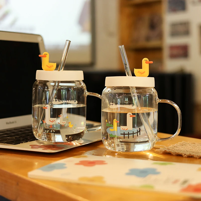 

ins Fengshui Cup Glass Glass Glass with Glass with Portable Creative Lovely Glass with Cover for Large Household