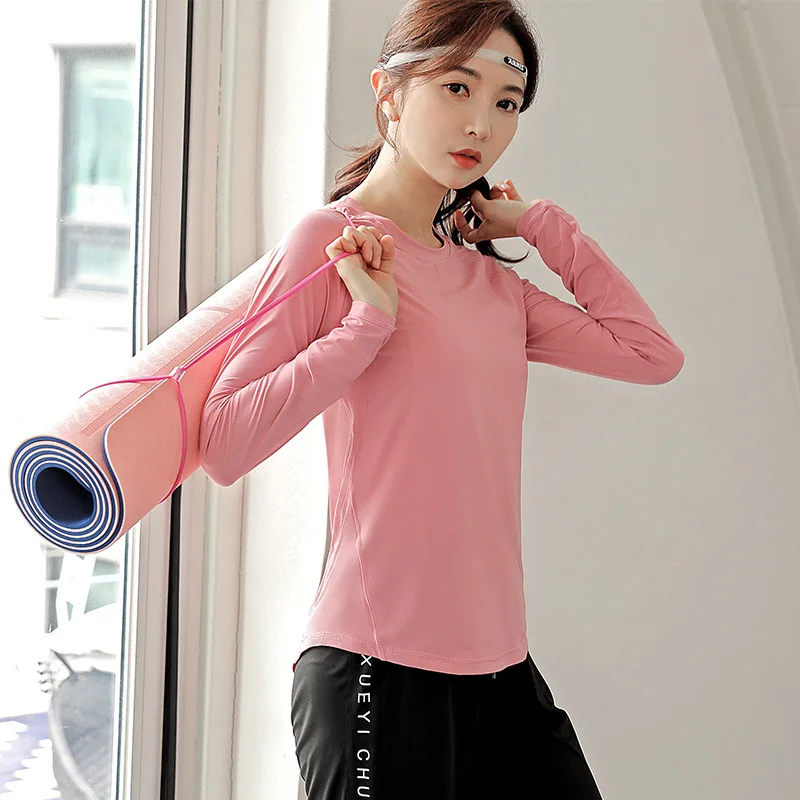 T-shirt Yoga Clothes Long-sleeved Gym Training Running Sports Workout Tops for Women Plus Size Fat Girls Loose Quick-drying