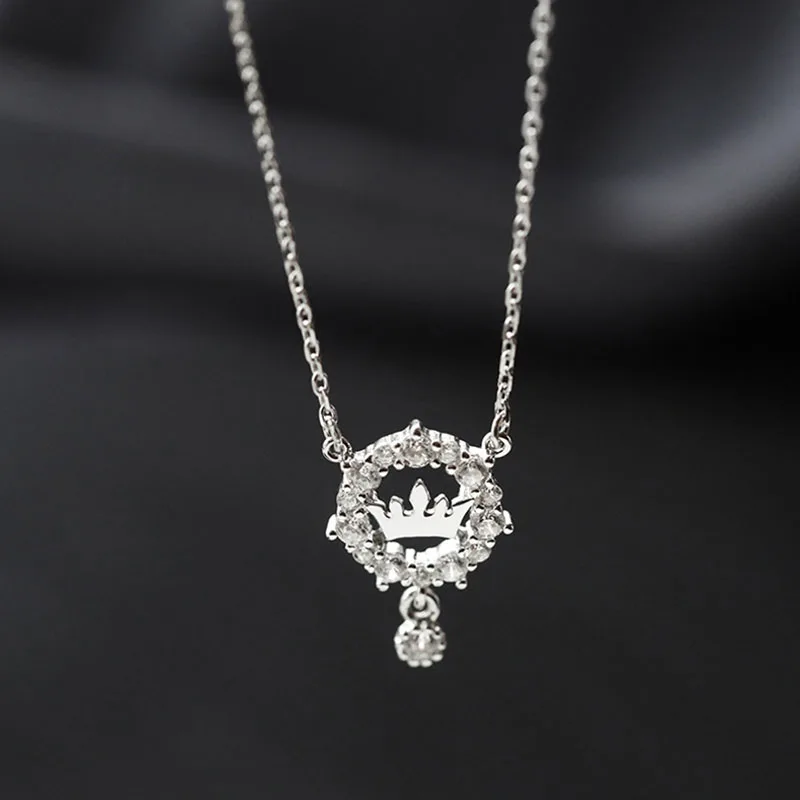 

VENTFILLE 925 Stamp Silver Color Crown Necklaces for Women Girl Zircon Romantic Simple Jewelry Engagement Gift Dropshipping