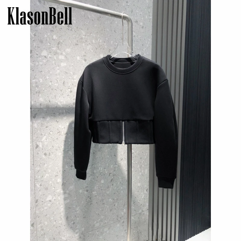 

8,15 KlasonBell Модный повседневный с высокой талией черный на молнии Тонкий короткий пуловер свитшот для женщин