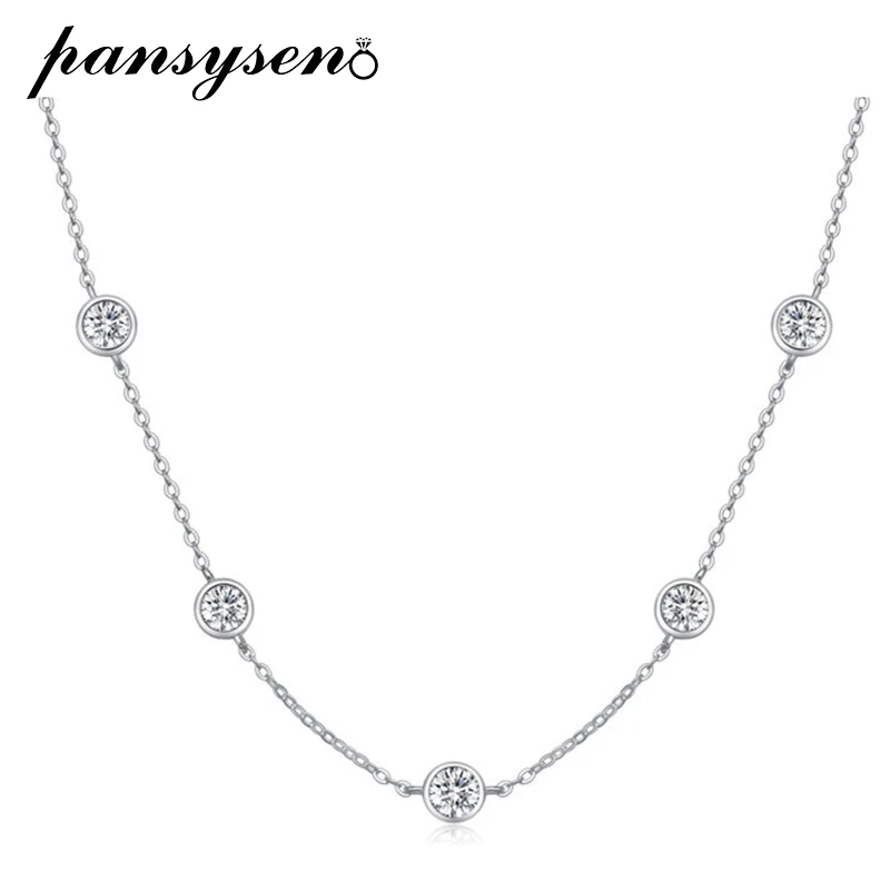 PANSYSEN 2.5CT D Color VVS1 Real Moissanite Pendant Necklaces for Women Luxury 925 Sterling Sliver Chain Necklace Wedding Gift