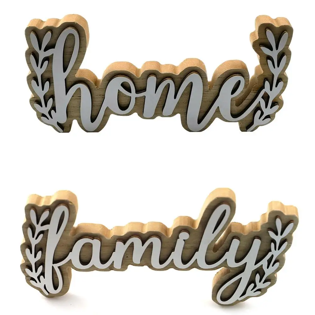 Wooden Ornaments Home Familiy English Letter Signs Creative Rustic Style For Home Table Decoration Party Supplies