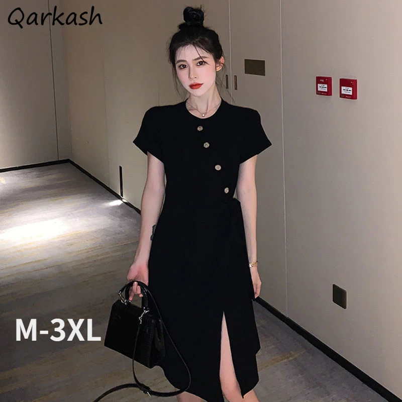 

Платье женское средней длины на пуговицах с Боковым Разрезом, летнее дизайнерское платье в стиле ампир высокого качества, модное женское уд...