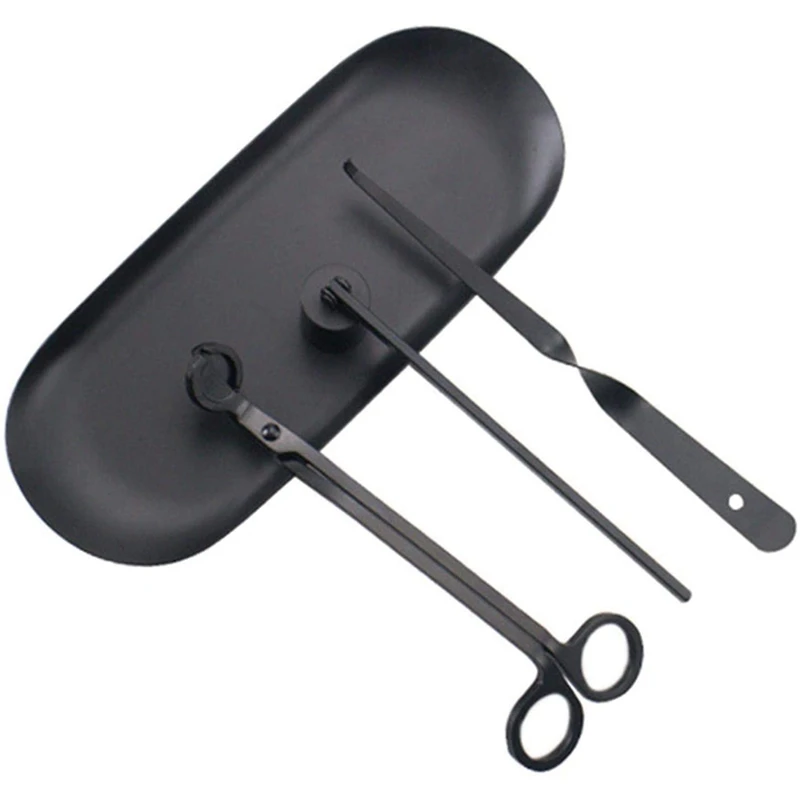 Candle Accessory Set 4,Candle Wick Trimmer Candle Cutter,Candle Wick Dipper,Candle Snuffer,Plate Tray,Candle Care Tools