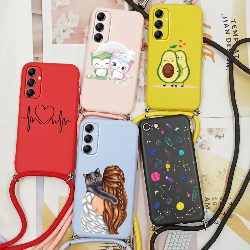 

Cartoon Crossbody Rope Strap Cover For Samsung Galaxy A14 A04S A13 Lite Case Cover Silicone Cute Necklace Lanyard Capa A13 4G 5G